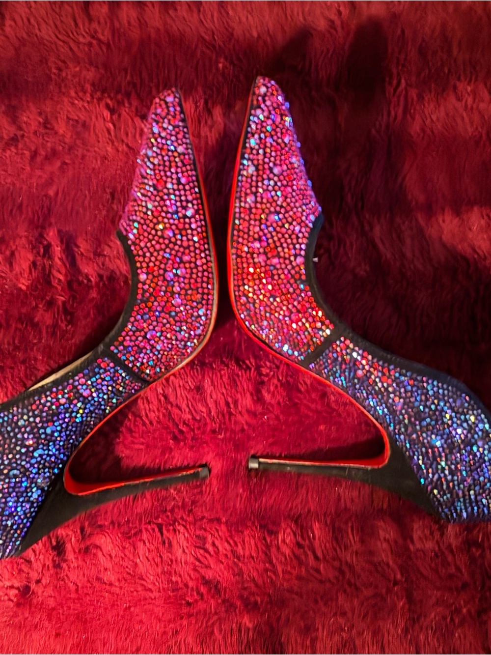 Jessica Simpson Red/Pink and Blue with Red Bottoms, Embellished Stiletto Heels - Picture 3 of 11